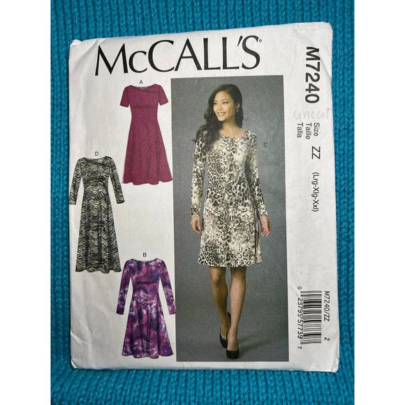 McCalls 7240 Sewing pattern dress fit and flare size L XL XXL - Picture 1 of 7